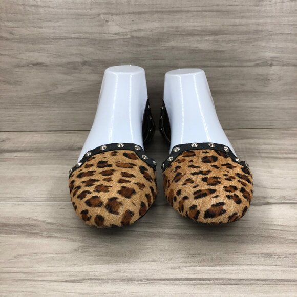 Corso Como Flats Women's 7.5  D'orsay Leopard Print Calf Hair Studded Sandals - Picture 3 of 13